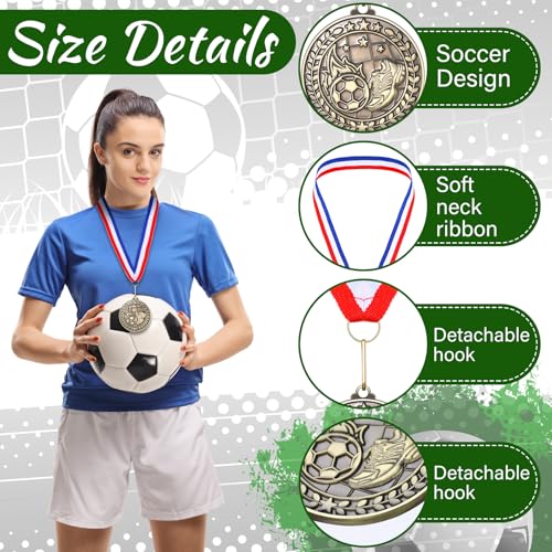 Image of Remuuly 60 Pcs Gold Award Medals 2 Inch Soccer Baseball Volleyball Football Cheer Trophy Medals Metal Awards Bulk with Neck Ribbons Trophy Prize Gifts for Sports Competitions