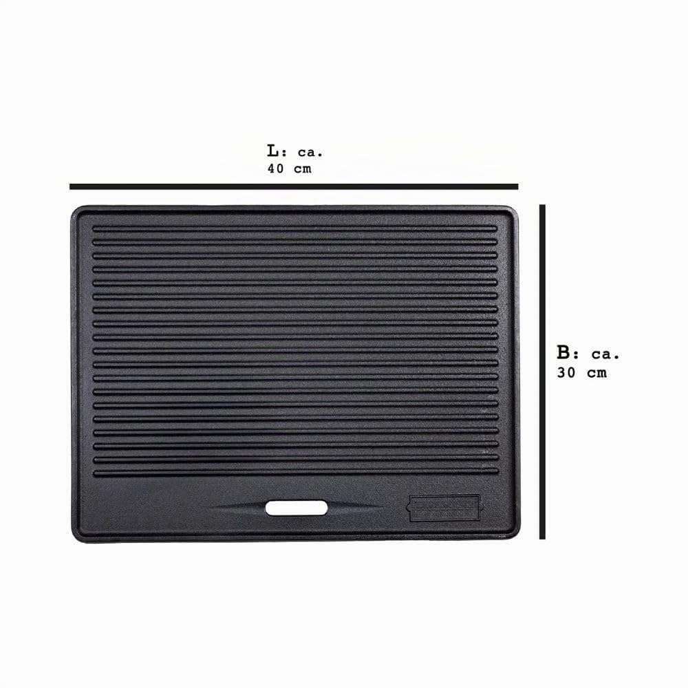 GP1 Piastra girevole in ghisa per barbecue serie PRO/RED, accessorio universale, 4,15 kg, 40 x 30 cm, smalto scanalato e liscio, nero massiccio