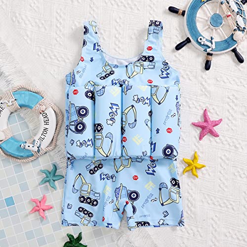 Foto von Baby Mädchen Schwimmweste Schwimmen Jacke Kinder Schwimmende Badeanzug Bademode Schwimmtraining Kleinkind Lernt Schwimmen Einteiler Bojenanzüge Auftrieb Bademode Schwimmhilfe Blau Bagger 2-3 Jahre