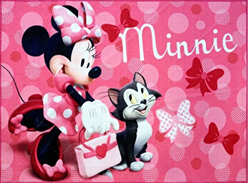 Image of Gertmenian Disney Minnie Mouse & Figaro Cat Polka Dots Area Rug - 4x6 Large, Non-Slip, Ideal for Children in Bedroom, Game Room, Classroom, Nursery or Play Area - Pink, 46909
