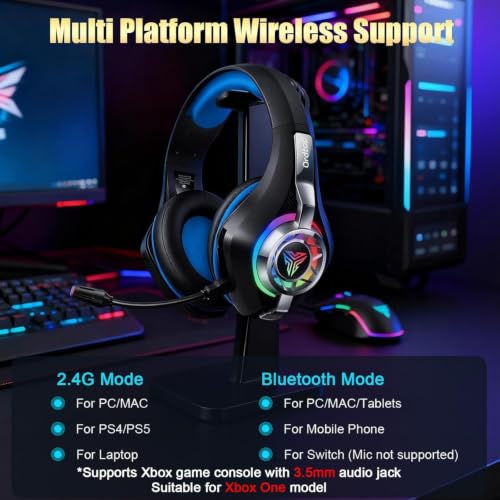 Image of Ordtop 2.4GHz Wireless Gaming Headset for PS5 /PS4 /Switch, 45H RGB Lights