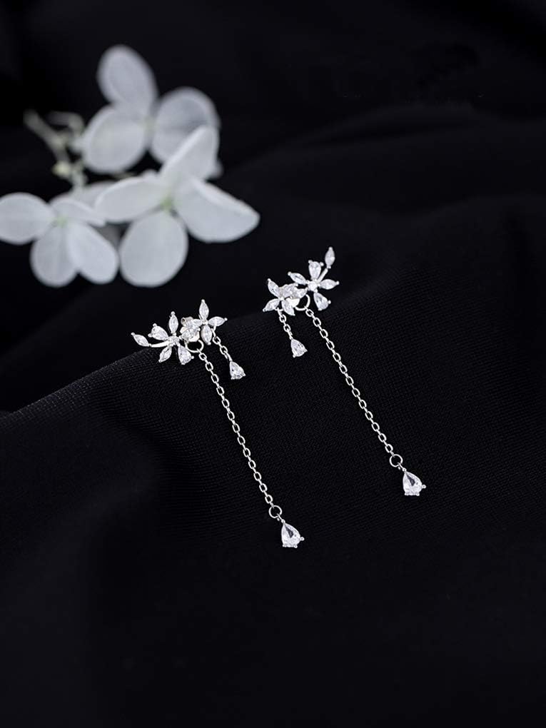 Reffeer 925 Sterling Silver Leaves Wrap Earrings Crawler for Women Dainty Flowers Threader Tassel Chain Jackets Earrings