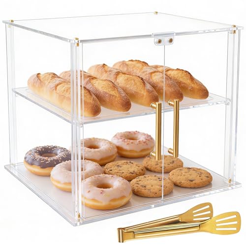 Acryvic Vitrine de boulangerie à 2 niveaux avec porte magnétique, vitrine en acrylique transparent pour comptoir de cuisine, présentoir à pâtisserie,...