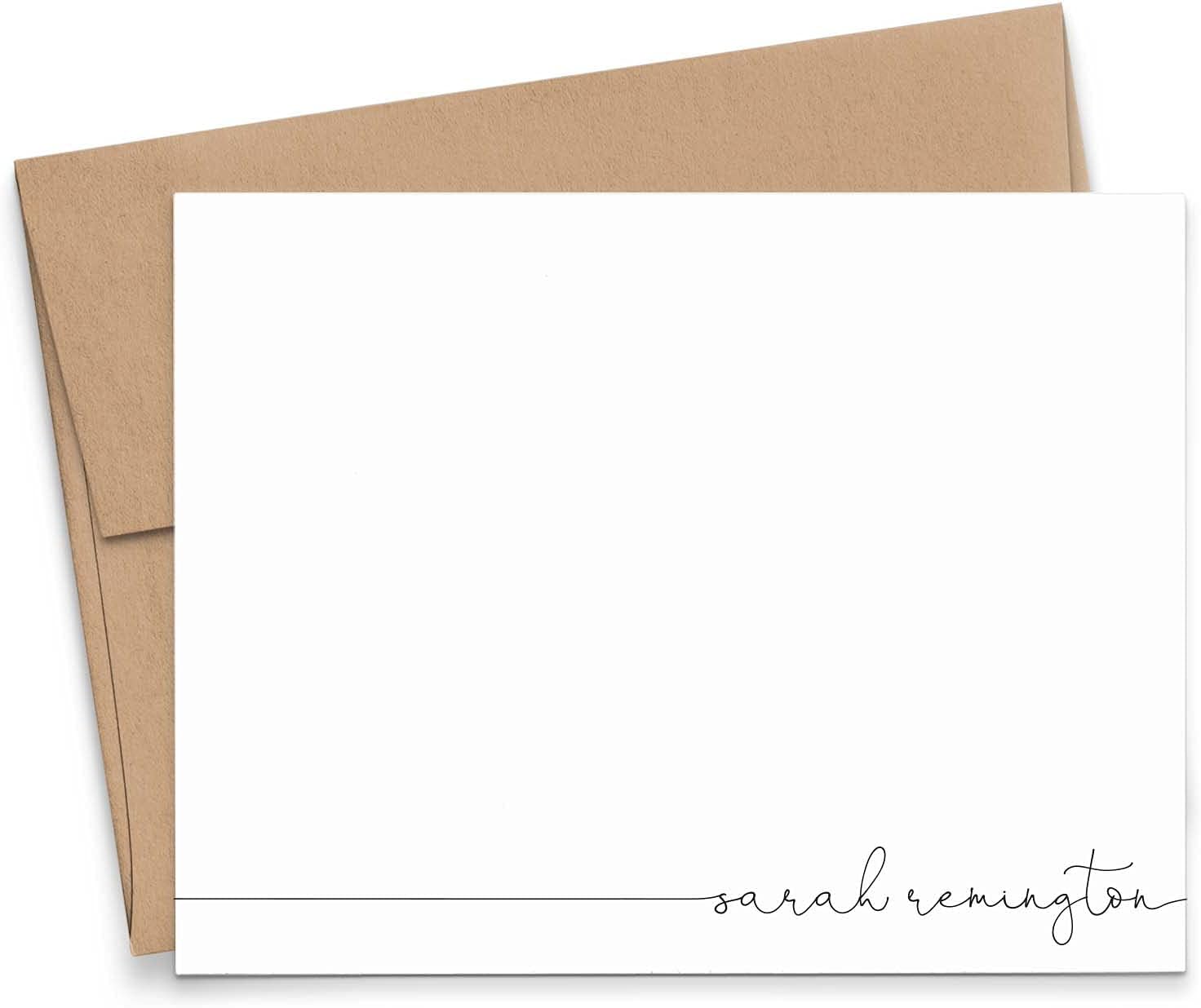 Modern Pink Paper Elegant Personalized Stationery for Women, Personalized FLAT OR FOLDED Note Cards with Envelopes, Script Style, Your Choice of Colors and Quantity