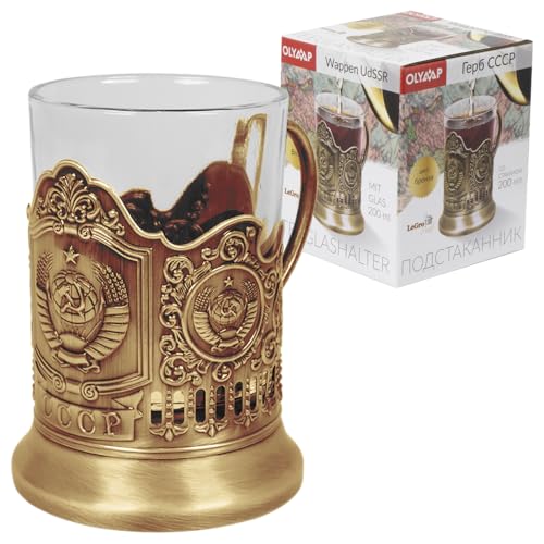OLYMP Porta bicchiere da tè UDSSR Stemma CCCP Bronzo (con bicchiere da tè 200 ml)