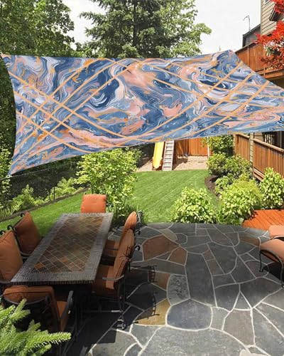 Marble Navy Blue Sun Sail Shades Rectangle Canopy,Sunlight Block Heavy Duty Curved Backyard Shade Cover,Waterproof Sun Shades for Patios Garden Outdoor,6.5'x10' Contemporary Orange Geometric Stripe