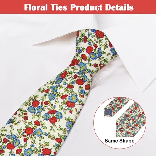 Image of Mantieqingway Men Skinny Tie Cotton Floral Necktie for Wedding Groomsmen Tie