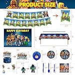Birthday Party Decorations - Theme Children's Party Supplies Included Happy Birthday Banner, Backdrop, Hanging Swirls, Tablecloth, Cupcake Cake Toppers, Plates, Tableware, Napkins, Balloons - Image 3