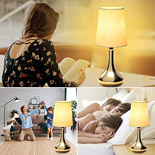 Table Lamps Set Of 2 Bedside Lamp Touch Control Dimmable Brightness Nightstand Lamp Night Light Lamp For Living Room Bedroom Office, Led Bulb Included - Fabric Lampshade E26 Silver Metal Base #TOP4