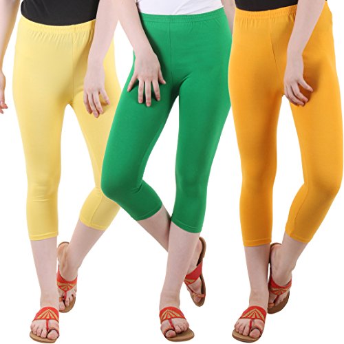 Image of DIAZ Women's Super Combed Cotton Elastane Stretch Slim Fit Printed Capri -Pack of 3