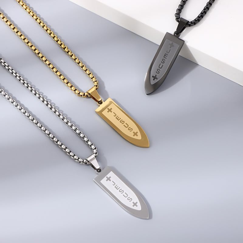 Stainless Steel Cross Pendant Gold Bullet Necklace for Women Men Lord Jesus Necklaces Personality Religious Jewelry Gift - Image 3