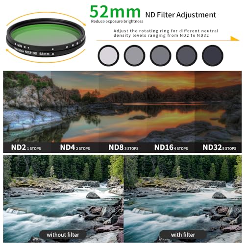 Filtro variable ND2-32 de 52 mm para teléfono y kit de lentes de densidad neutra variable con clip 2