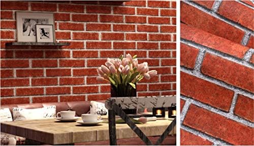 Red Brick Peel and Stick Wallpaper - Non Woven Self Adhesive 3D Wallpaper - Removable Wall Sticker Contact Paper, Shelf Liner, 20.8 x 118 inches