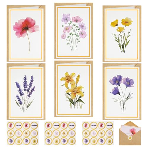 JIANTA 36 tarjetas de agradecimiento con sobres, 6 modelos de tarjetas en blanco con motivos florales, tarjetas de felicitación para bodas, cumpleaños, baby showers, invitaciones, 10 x 15 cm