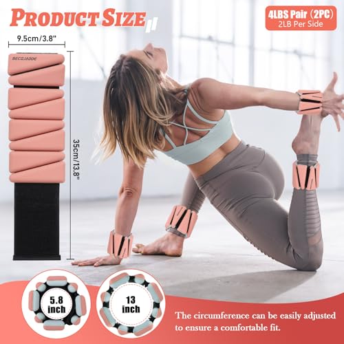 Image of BECOJADDE Ankle Weights Set of 2 (1 lb /2 lb /3 lb Each) Adjustable Wrist Weights for Women Men Wearable Arm Leg Weight for Pilates, Running, Walking, Workout, Yoga