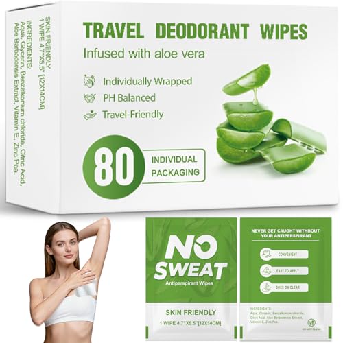 80 Pcs Travel Deodorant Wipes, Mini Hypoallergenic Body Wipes for Underarm Antiperspirant & Skin...