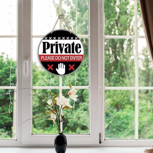 Image of Deroro Private Please Do Not Enter Front Door Sign, Black Wood Door Hanger Outdoor Outside Porch Yard Decor, Wooden Wreath Indoor Home Office Business Wall Hanging Decoration
