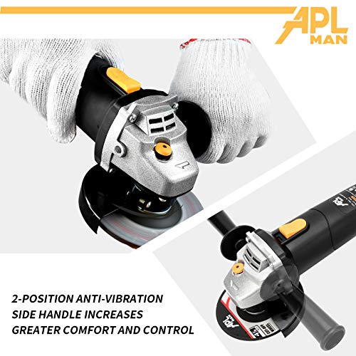 APLMAN Angle Grinder Tool,5-Amp Motor Driver, 4-1/2 inch With 1 Grinding Wheels, 2 Cut-Off Wheels,2 Carbon Brush and 1 Wrench.10500RPM For Fast Stock Removal,Anti-Vibration Handle by APLMAN - Image 3