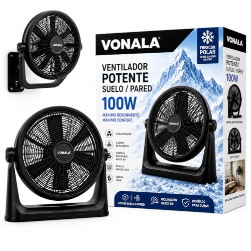 Vonala Ventilador de Suelo y Pared Industrial 100W Ventilador Potente 50cm Silencioso ABS Antivibración Fan Para Exterior e Interior Negro, Ventiladores Potentes Silenciosos