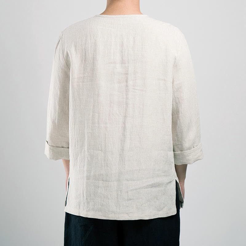 Camisa de lino cuello mao de corte recto para caballero 2