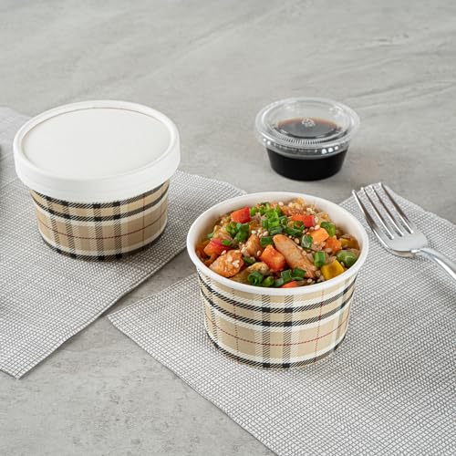 Image of Restaurantware Coppetta 5 Ounce Dessert Cups, 50 Disposable Ice Cream Cups - Lids Sold Separately, Sturdy, Plaid Paper FroYo Bowls, For Hot And Cold Foods, Perfect For Gelato Or Mousse (Pack of 2)