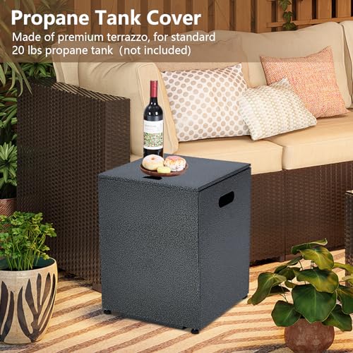 2-Piece Outdoor Propane Firepit Table Set w Tank Table, 36 in Square Gas Fire Pit Table w 16 in Tank Side Table, 50000 BTU Gas Firepit Table w Removable Lid, Wind Guard, Blue Glass Rocks, Rain Cover