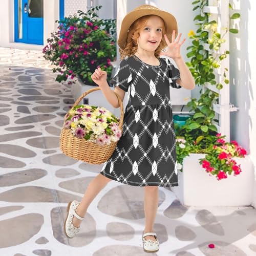 Black White Plaid Girls Dresses Sundress Kids Short Sleeve Casual A Line Dresses4