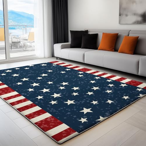 Genérico Alfombra Infantil 60x90 cm, Estrellas Rayadas Alfombra de Cabecera Niños Niñas Pelo Corto Lavable Suave Azul, para Juego Habitacion Comedor Dormitorio Cocina