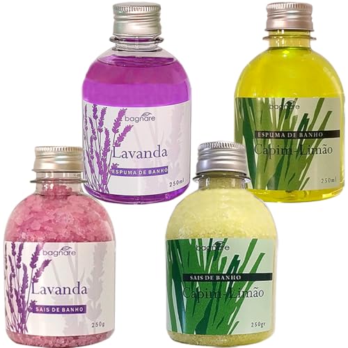 Kit De 2 Sais E 2 Espuma De Banho Banheira De Hidromassagem Lavanda e Capim Limão
