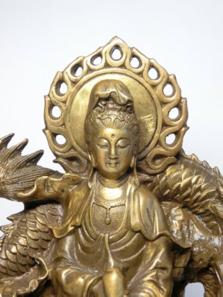 古銅　仏教美術　仏像　観音 龍　銅製 銅器 Amazon | 【現品限り】銅製龍上観音 (高さ約23.5cm)＜風水グッズ
