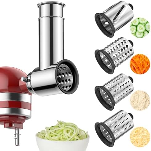 Stainless Steel Slicer Shredder Attachment for KitchenAid Stand Mixer, Includes Cheese Grater,Grinding Powder,Vegetable Slicer Shredder for KitchenAid cheese grater attachments with 4 Blades by HOZODO