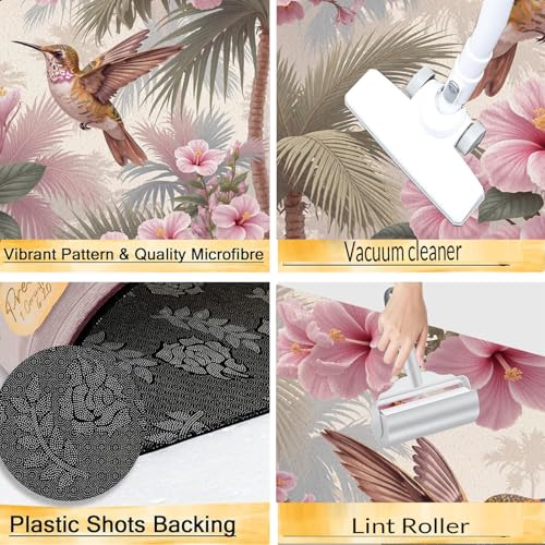 Alfombras de cocina de colibrí y flor de hibisco rosa para decorar suelos de cocinas alegres 6