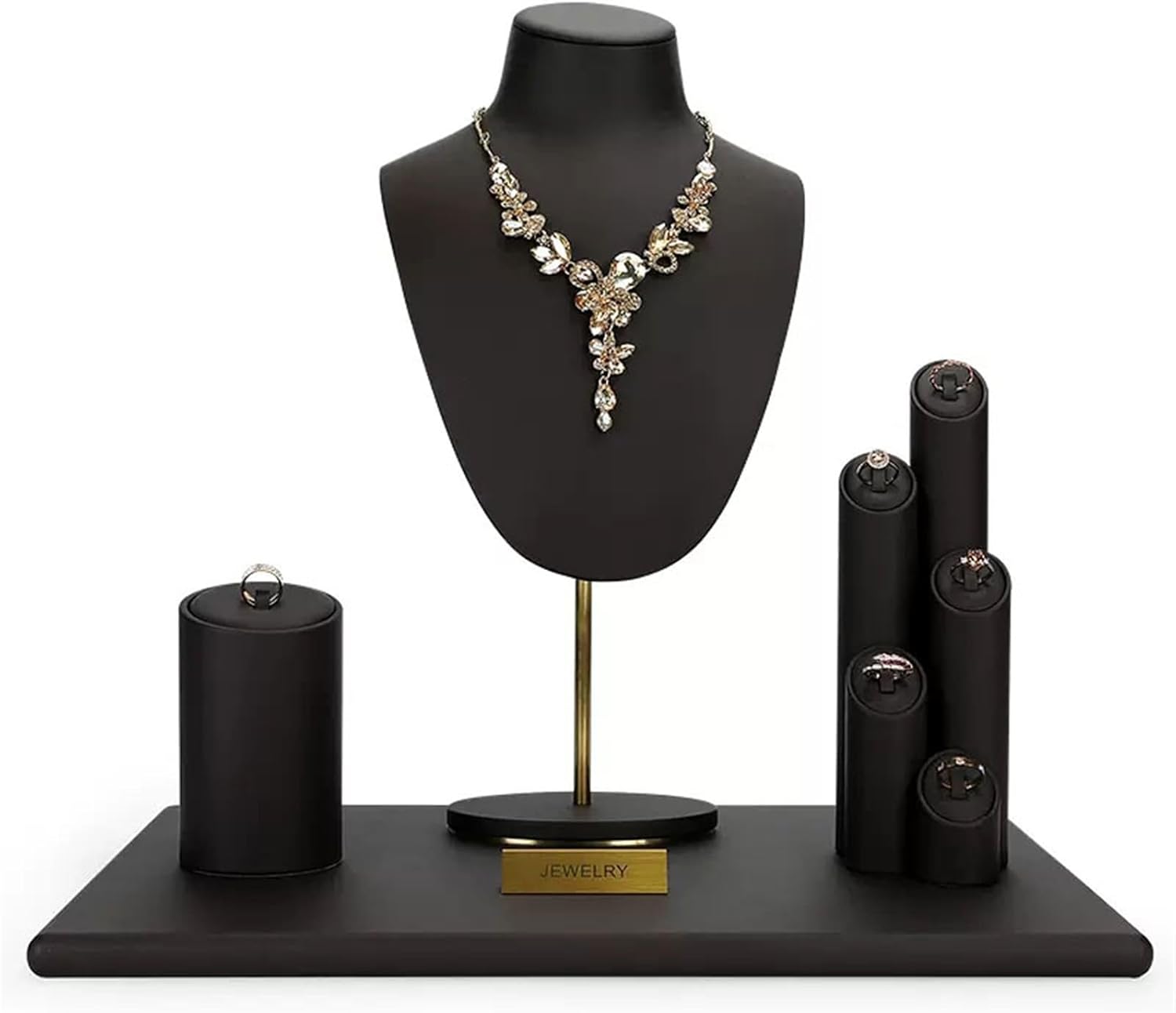 ジュエリーラック 5 個ジュエリーリングディスプレイホルダーブラック Pu レザーリングスタンドシングルリングディスプレイホルダー装