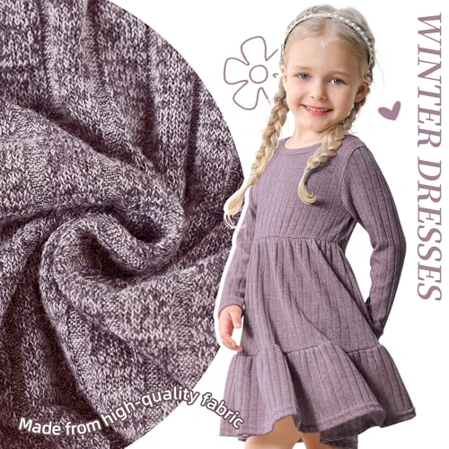Image of Toddler Baby Girl Long Sleeve Dress Girls Knit Sweater Dresses Tiered Kids Swing Holiday Clothes Fall Winter