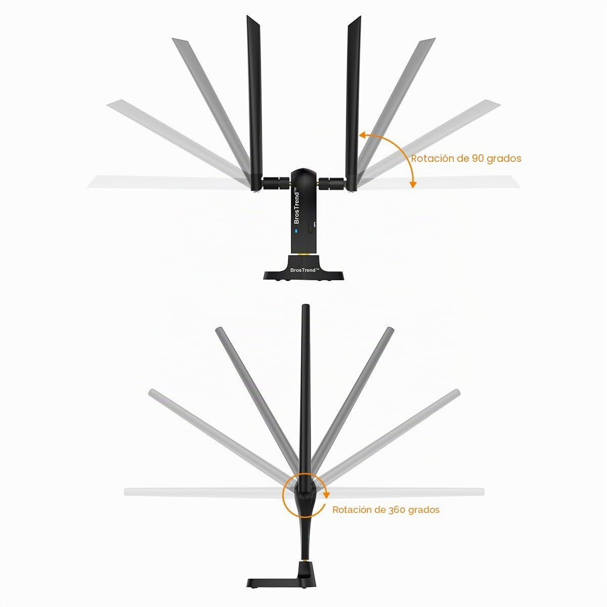 BrosTrend 1200Mbps Adaptador WiFi USB para PC, Antena WiFi USB Largo Alcance Compatible Windows 11/10/8.1/8/7, Doble Banda 5GHz (867Mbps) y 2GHz (300Mbps), Antena Wi-Fi Externa Ajustable, USB3.0