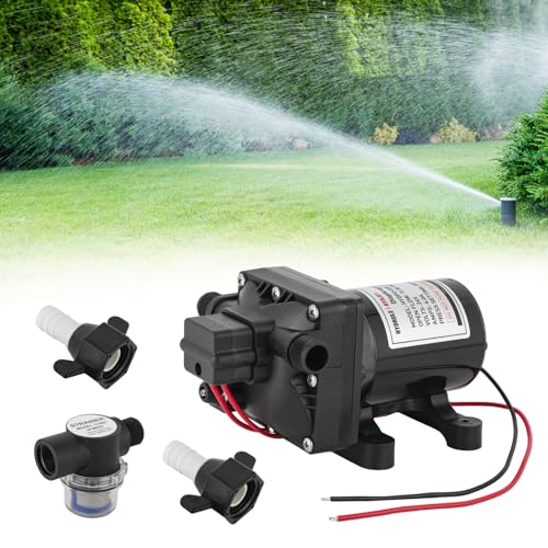 Wasserpumpe, 24V Membran Pumpe mit Druckschalter, Ansaugbereich 3m, 3.8Bar, Durchflussmenge 11.3LPM, für Wohnwagen, Yachten, Gartenbewässerung