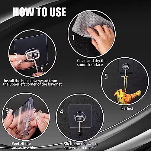 Dkhdbd DDS Large Adhesive Hooks, 16-Pack Hold 44Lb(Max) Heavy Duty Sticky Hooks, Waterproof Transparent Hooks For Hanging, Self-Adhesive Traceless Clear Wall Hooks To Use For Keys Robe & Towel thumb #5