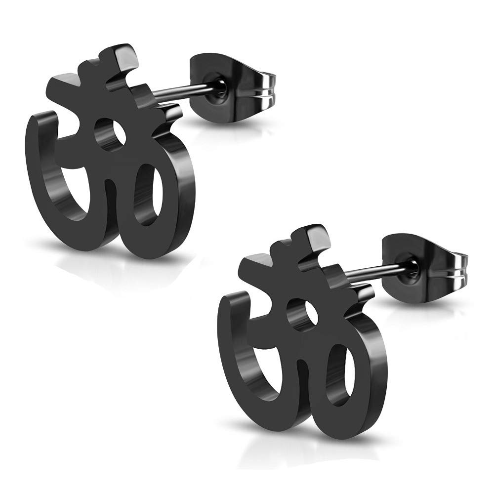 Black Sandblasted Stainless Steel Cut Out Om Ohm Aum Symbol Earrings Stud Gift Boxed Fashion Jewelry-image-39
