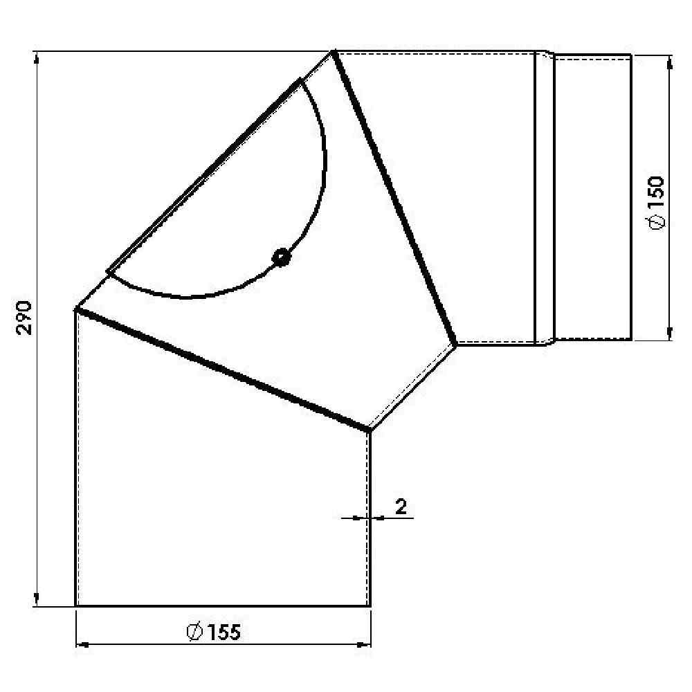 FIREFIX RD150/BT Ofenrohrbogen aus 2 mm starken Stahl (Rauchrohr) in 150 mm Durchmesser, für Kaminöfen und Feuerstellen, Senotherm, dunkelgrau, 90 Grad, mit Reinigungstür