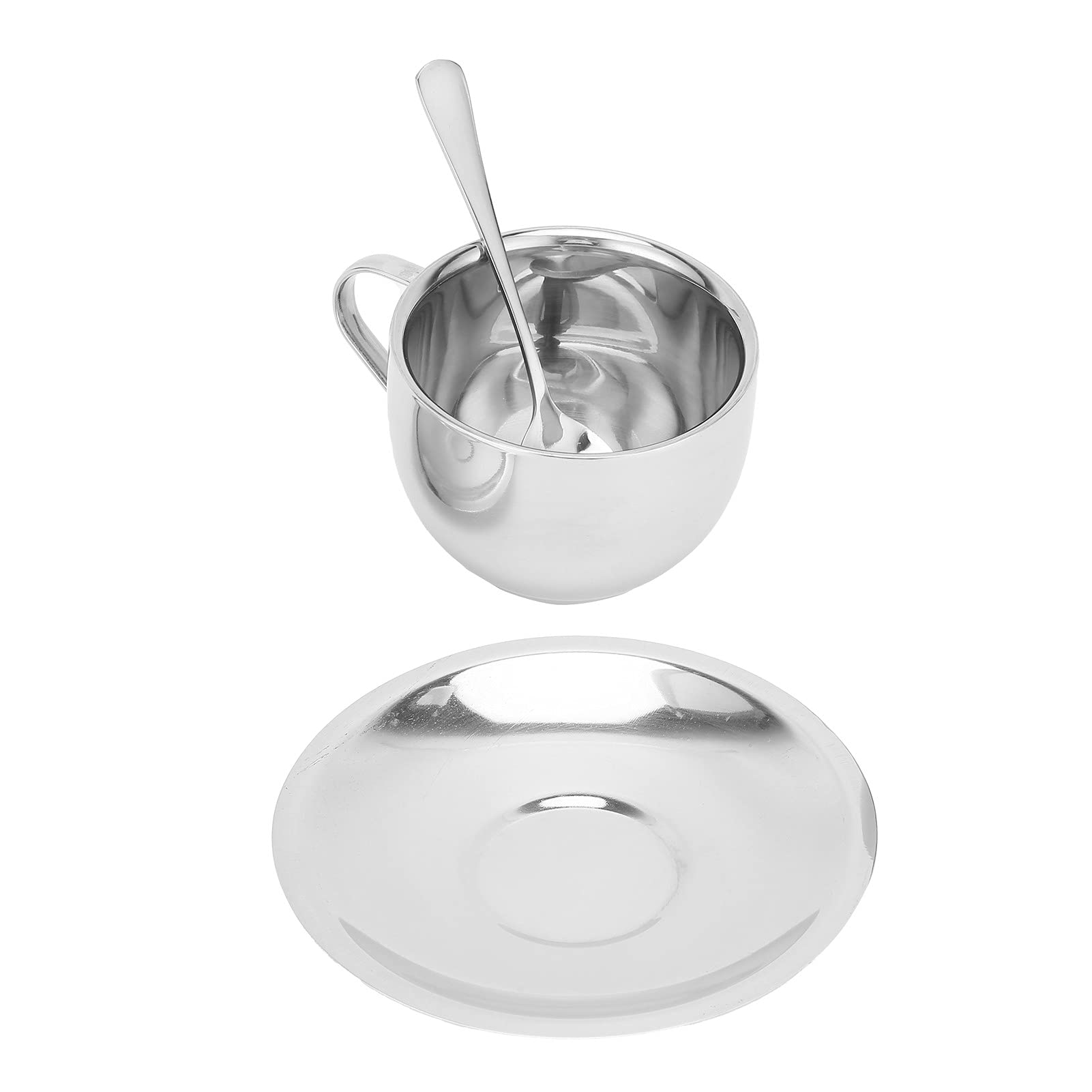 Zerodis Coffee Cup Stainless Steel Coffee Mug Set Double?Layer Insulation Milk Mug with Spoon Saucer Household for Cappuccino, Hot Cocoa, Tea, Milk(A)