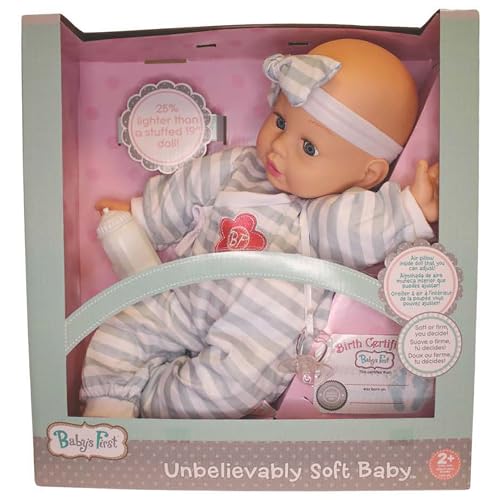 Muñeca Bebé Suave 19" con Pijama Gris a Rayas miniatura 1