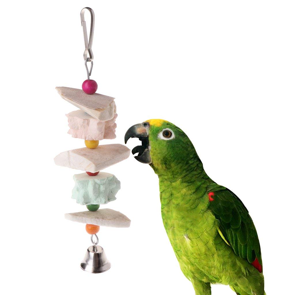PULABO Parrot Toy Parrot Teeth Grinding Toys Bird Squirrel Calcium Stone Cuttlefish Bone with Bell Creative and Exquisite Workmanship Convenient