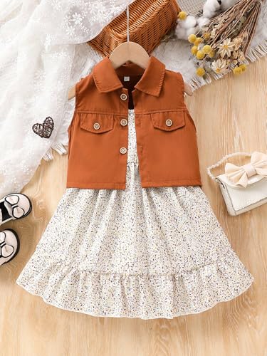 2PCS Girls' Floral Dress Set - Preschool Spring & Autumn Outfits for Ages 3-7 | Soft Cotton Play Dress + Matching Cardigan4