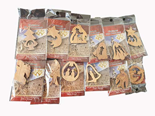 Bethlehem Gifts TM Set of 12 Carved from Bethlehem Olive Wood Christmas Tree Nativity Scene Assorted...