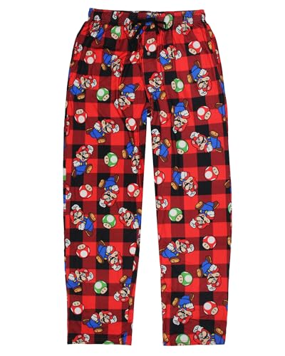 Super Mario Men's Buffalo Plaid Mario Power Up Adult Lounge Sleep Pajama Pants with Drawstring Elastic Waistband3