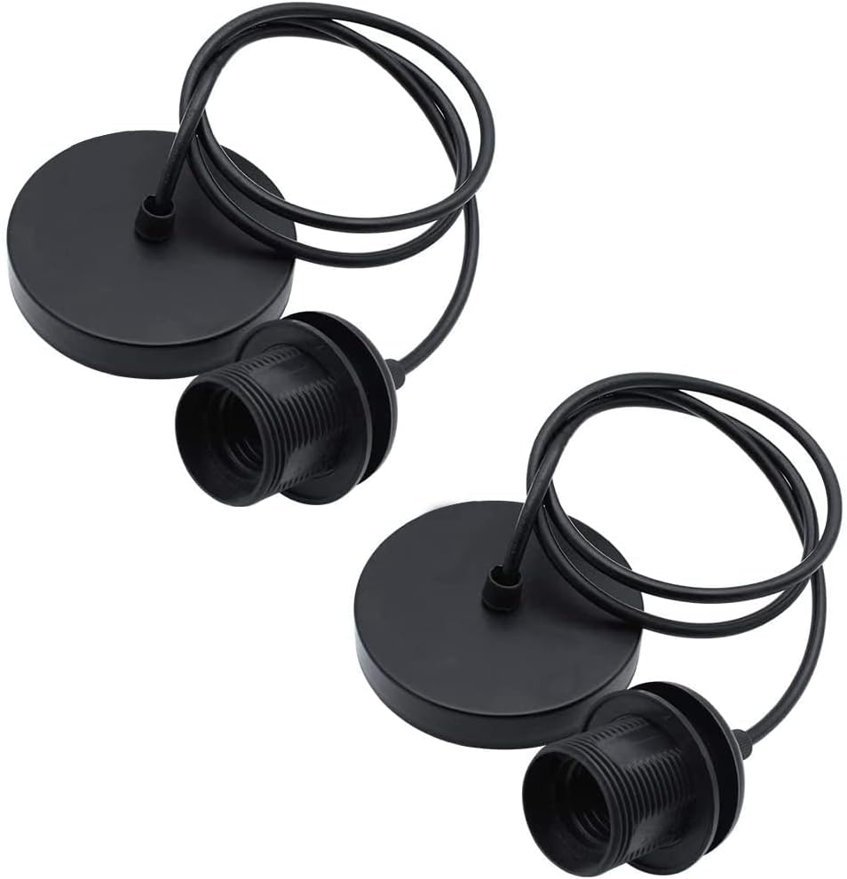 OMIGA 2 Piezas Soporte de Techo Lámpara E27 Portalámparas con Cable y Anillo Roscado Lampara Techo para Bar Librería Hogar Hotel Accesorios de Lámpara DIY (Negro)