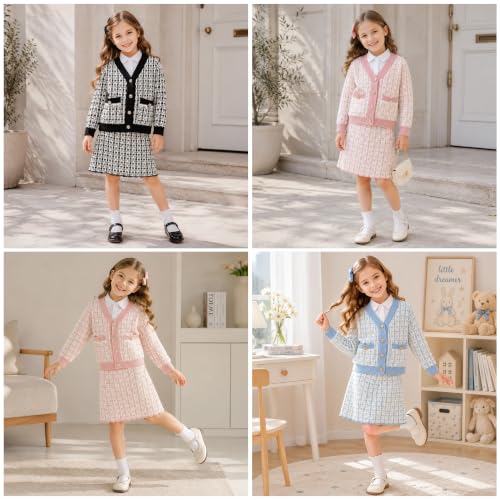 Image of Mud Kingdom Cute Little Girls Ribbed Knit Cardigan Skirt Set School Style