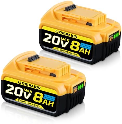 8.0Ah Compatible with DeWalt 20V Max Battery DCB200 DCB201 DCB180 DCB203 DCB204 DCB206 Cordless Power Tools with LED Indicator