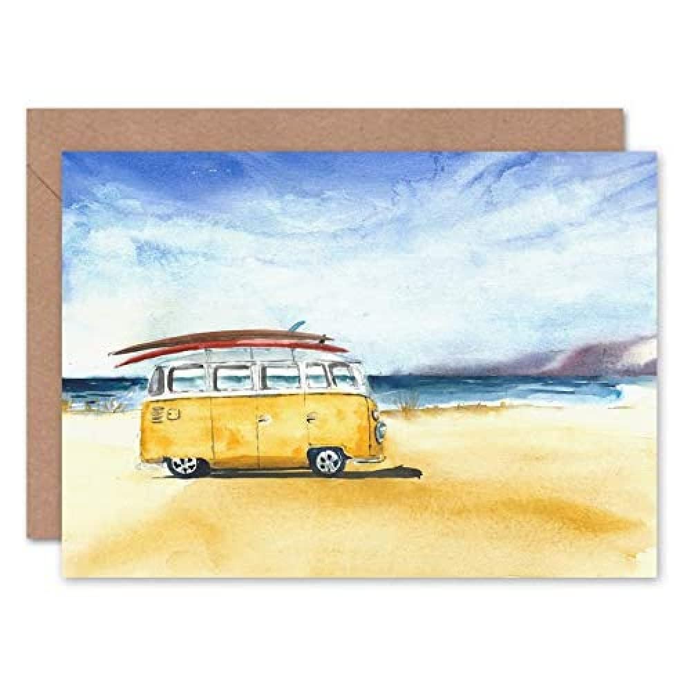 Wee Blue Coo Van Surfing Trip Painting Greeting Card With Envelope Inside Premium Quality