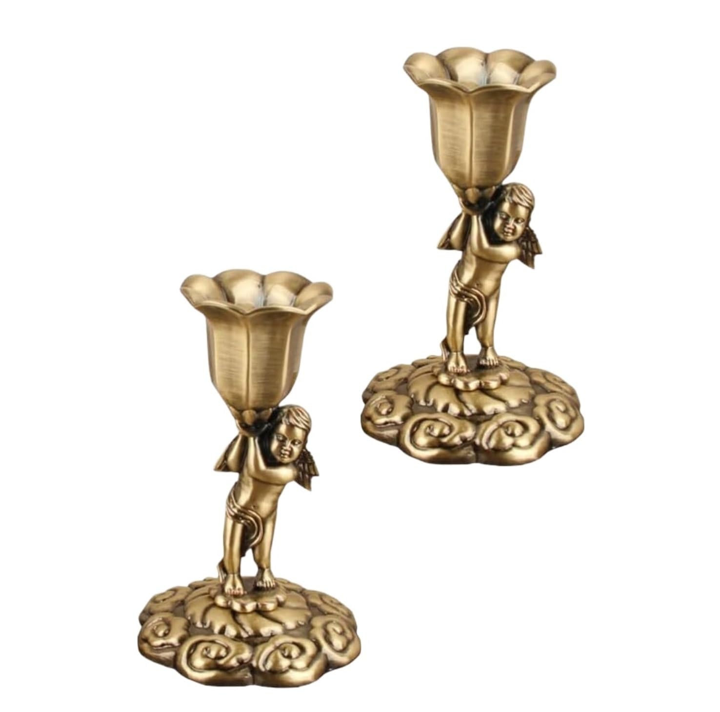 Amazon.co.jp: 燭台 2 個天使天使像キャンドルホルダーヴィンテージ柱